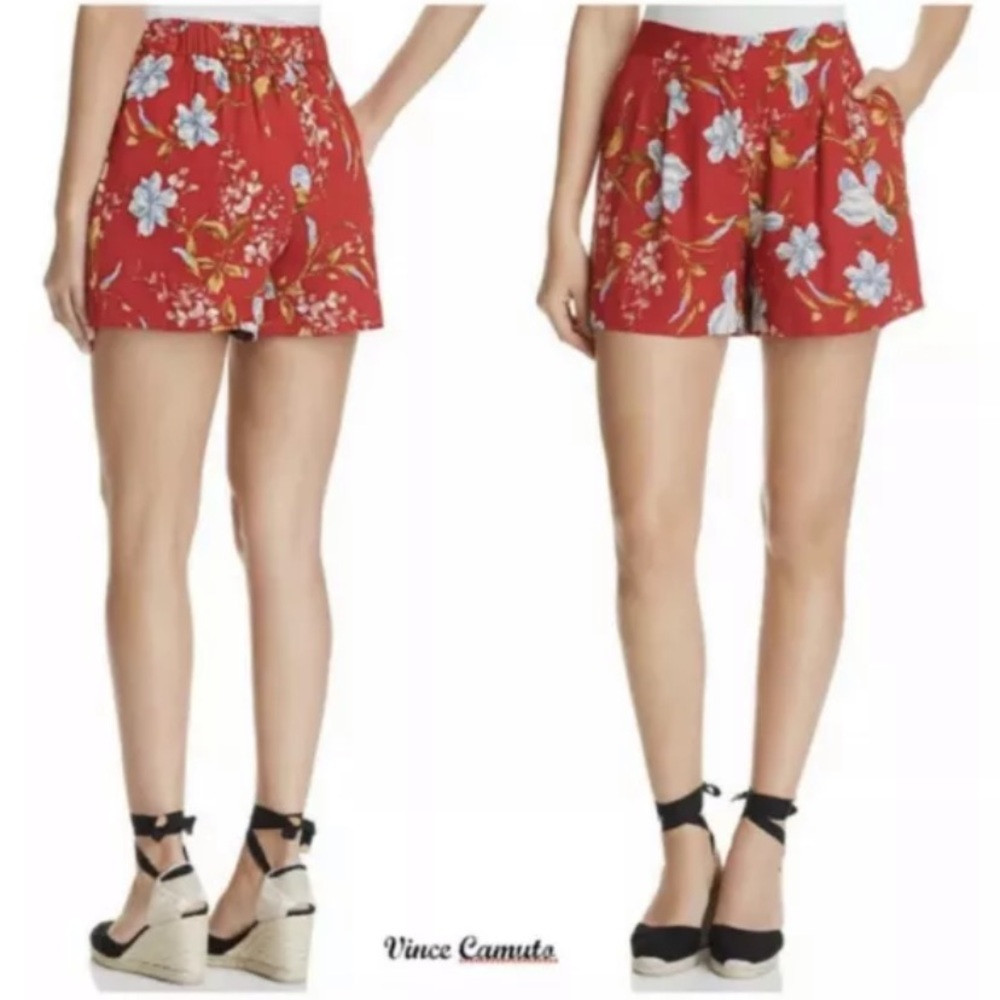 Vince Camuto Red Floral Wildflowers Hi Rise Shorts